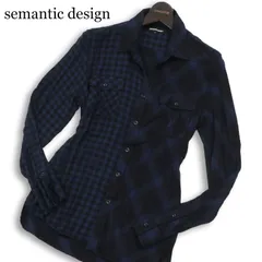 semantic design セマンティック デザイン クレイジー切替★ 長袖 レーヨン チェック ワーク シャツ Sz.L メンズ ネイビー