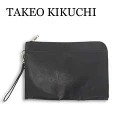 tk. TAKEO KIKUCHI タケオキクチ 通年★ ロゴ 刻印 Fレザー ジップ クラッチバッグ セカンドバッグ Sz.F メンズ 黒