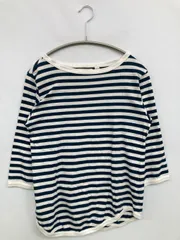 BEAMS BOY ビームスボーイ Tシャツ/カットソー ネイビー ボーダー柄 ミドル丈 半端袖 ボートネック