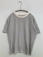 Tシャツ/カットソー LL ホワイト ボーダー柄 ミドル丈 半袖 クルーネック(丸首)
