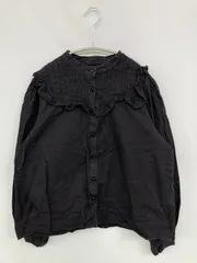 continuer de NICE CLAUP コンティニューデナイスクラップ シャツ/ブラウス F ブラック コットン 無地 レース フリル ショート丈 長袖 スタンドカラー