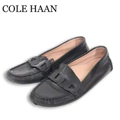 COLE HAAN コールハーン 本革 レザー★ フラット エブリン チェーン ドライバー ローファー シューズ Sz.7B レディース 黒