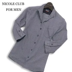 NICOLE CLUB FOR MEN ニコルクラブ フォーメン 7分袖 襟ワイヤー イタリアンカラー チェック シャツ Sz.46 メンズ ネイビー