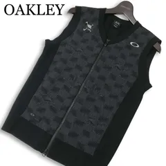 OAKLEY オークリー 通年 スカルコレクション★ スカル ロゴ刺繍 ジップ 切替 ニット ベスト Sz.M メンズ 黒 ゴルフのサムネイル