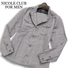 日本生地★ NICOLE CLUB FOR MEN ニコルクラブ フォーメン 襟ワイヤー★ 長袖 チェック ボタンダウン シャツ  Sz.48 メンズ