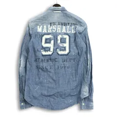 Franklin & Marshall フランクリン＆マーシャル ダメージ加工★ ロゴプリント 長袖 デニム シャンブレー シャツ Sz.S メンズのサムネイル