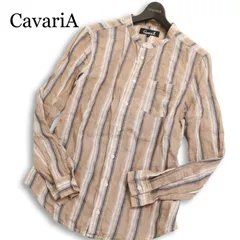CavariA キャバリア 春夏 麻 リネン100％★ 長袖 バンドカラー ストライプ シャツ Sz.44 メンズのサムネイル