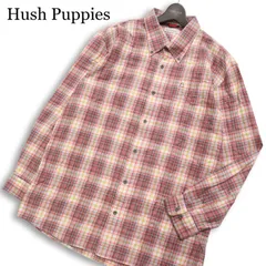 Hush Puppies ハッシュパピー 通年 ドッグ刺繍★ 長袖 チェック ボタンダウン シャツ Sz.4L メンズ 大きいサイズ 特大