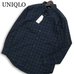 【新品 25SS】 UNIQLO ユニクロ 通年★ 長袖 ブロード ボタンダウン チェック シャツ Sz.S メンズ 紺 ネイビー 未使用