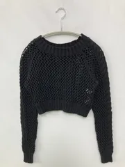 LE CIEL BLEU ルシェルブルー ニット/セーター F ブラック コットン 無地 ショート丈 長袖 クルーネック(丸首)