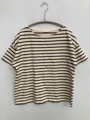 earth music&ecology アースミュージックアンドエコロジー Tシャツ/カットソー M ネイビー ボーダー柄 ミドル丈 半袖 ボートネック