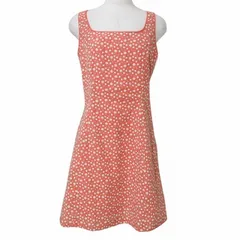 リリーブラウン Lily Brown 美品 ミニワンピース LWFO192067 ジャンパースカート 花柄 オレンジ系 フリーサイズ X