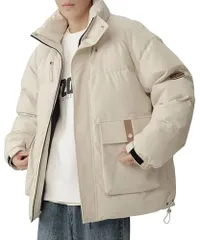 新品 [Bligo] ダウンコート 厚手 オシャレ メンズ 冬服 ショート丈 カジュアル 防寒着 ハイネック トップス 防風 ゆったり 人気 ジャケット 中綿入り 大きいサイズ シンプル 無地 軽量 ユニセックス 春 秋服 Apricot-XL