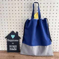 No.21【30×27】ループ付き⭐︎大きな持ち手付き巾着 ✳︎シンプル　ネイビー×ダークグレー