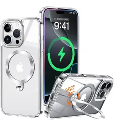 ★全身透き通る上質さ！360°回転CD スタンド】ZapNet iPhone 16 Pro Max用 クリア ケース Magsafe 対応 [定点スタンド・超絶安定性][本体を再現・極透明]ストラップホール付き クリア