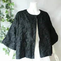 新品 a136 ML ふくれジャガード ジャケット バルーン袖 黒系 花模様 ジップ ノーカラー 春 夏 レディース 上品 50代 60代 70代