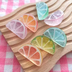 【1110】50個 デコパーツ ミニチュア オレンジ レモン くし切り ミックス まとめ売り