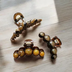 ブラウン系 大きめバンスクリップ 3点セット ヘアアクセサリー ヘアクリップ