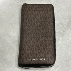 MICHAEL KORS マイケルコース MKシグネチャー ラウンドファスナー 長財布 ブラウン レディース PVC レザー MK柄 ブランド財布 ロングウォレット ジッピーウォレット 茶色 レディース財布 人気 定番
