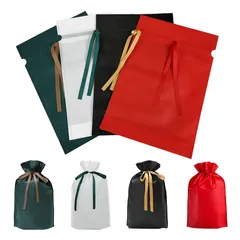 【新品】 ラッピング 袋 YOAYAO 包む ギフト袋 プレゼント 袋 リボン 付き不織布 巾着袋 ラッピング袋 おしゃれ ラッピングバッグ 誕生日 バレンタイン クリスマス 小分け プレゼント用 (四色８枚セット, 33cm×22cmx7cm)