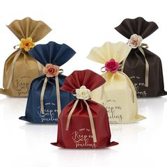 [신품] [TEMLUM] 랩핑 가방 선물 가방 큰 5 장 세트 50 × 35cm 부직포 포장 리본 포함 수제 조화 선물 용 5 색 특대 사이즈 선물 포장 세련된 재활용 가능 생일 결혼식 수납 (5 색) 1