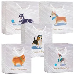 【新品】 moin moin ラッピング 紙袋 犬 ドッグ 5種 セット サイズ 色々 詰め合わせ おトク ギフト プレゼント 手提げ袋 ショッパー 動物 ラッピング (ポメラニアン/ビーグル/コーギー/アラスカンマラミュート/チワワ) 2506ra552 0