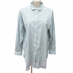 グローバルワーク GLOBAL WORK シャツワンピース ミニ ストライプ 長袖 XL 緑 グリーン 白 ホワイト /YK