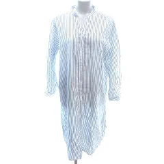 シューラルー SHOO・LA・RUE シャツワンピース ひざ丈 ノーカラー ストライプ 長袖 L 白 ホワイト /AU