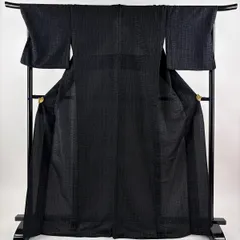 【美品】 小紋 身丈169cm 裄丈70.5cm L 単衣 幾何学模様 箔 黒 正絹 逸品 【中古】