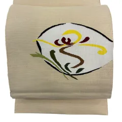 【美品】 名古屋帯 秀品 八寸名古屋帯 松葉仕立て 幾何学 ベージュ 正絹 【中古】