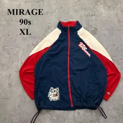 90s【MIRAGE】ミラージュ（XL）ナイロンジャケット＊ユニコーンハスキーズ＊ドローコード＊カレッジロゴ