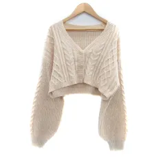 エムズエキサイト EMSEXCITE ニットカーディガン Vネック ショート丈 F オレンジベージュ /HO6