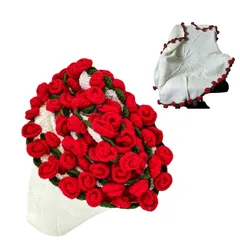 花束になるブランケット ブーケ フラワー かわいい 毛糸 バラ 編み物 鍵針 花 柔らかい 記念日 レッド ホワイト エレガント インテリア 寝室 リビング(レッド×ホワイト) [並行輸入品] [レッド×ホワイト]