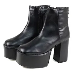 新品 [ラブハンター] ブーツ ショート 厚底 11cmヒール バックリングファスナー プラットフォーム スクエアトゥ