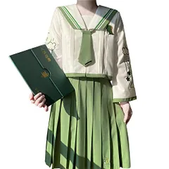 新品 [山水集] jk制服 セーラー服 シャツ 長袖 ワンピース 半袖 刺繍 本格制服 小恐竜楽園 デート 外遊び オリジナル 春服 夏服 (L 緑色 セーラー服セット)のサムネイル