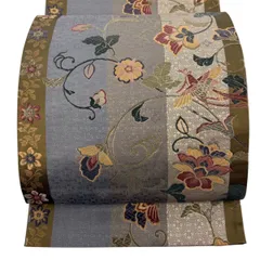 【美品】 袋帯 秀品 花唐草 鳥 箔 刺繍 灰茶 六通 正絹 【中古】