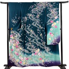 振袖 ラメ刺繍 グリッター箔 銀通し 身丈173cm 撥水加工済 HKT040 