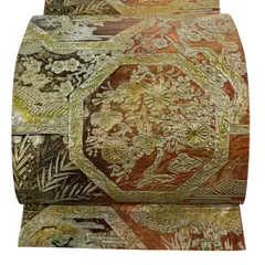 【美品】 袋帯 逸品 草花 松竹梅 金銀彩 金茶 六通 正絹 【中古】