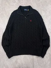 ポロラルフローレン ブラック ケーブル編み ニット ハーフジップ