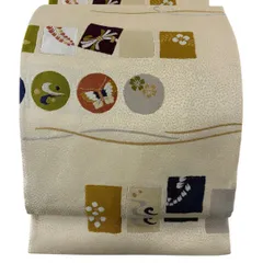 袋帯 名品 蝶 桜 金銀糸 刺繍 ベージュ 六通 正絹 【中古】