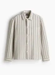 H&M テクスチャ シャツ レギュラーフィット ライト ブルー/ストライプ 105