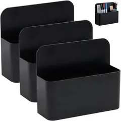 SakuraLovely8 マグネット収納 小物入れ ポケット ペン立て 3個セット (ブラック) [ブラック]