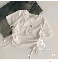 サイドシャーリング クロップド 半袖 Tシャツ