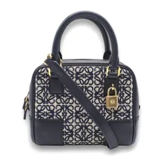 ロエベ LOEWE リピートアナグラム アマソナ16 スクエア ショルダーバッグ ハンドバッグ  2WAY キャンバス レザー ブラック ネイビー A039N21X03 4416