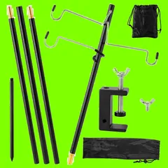 ランタンポール ランタンスタンド 両用式 打ち込み ランタンハンガー クランプ式 折りたたみ 4段階 高さ調整可 ランタンフック ペグ 付き 軽量 頑丈 アウトドア キャンプ 収納袋付き By Kcmell