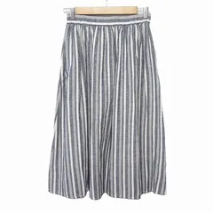 サマンサモスモス SM2 スカート ギャザー ロング ストライプ 綿麻 コットンリネン F 紺 ネイビー