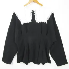 ナイスクラップ NICE CLAUP トレーナー スウェット ビッグカラー コットン ブラック ホワイト レース kz10991