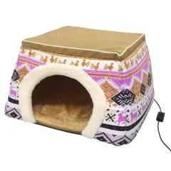 【人気】2024年 USBヒーターマット クッション付き ペットハウス ペット用品 防寒対策 キャットハウス 【 ピンク 】