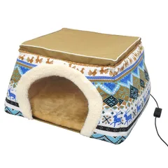【人気】2024年 USBヒーターマット クッション付き ペットハウス ペット用品 防寒対策 キャットハウス 【 ブルー 】