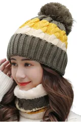 [ネコート] ネックウォーマー ニット帽 マフラー 2点セット アウトドア 男女兼用 防寒 ニット 帽子 スキー スノーボード カーキ [カーキ] [Free Size]